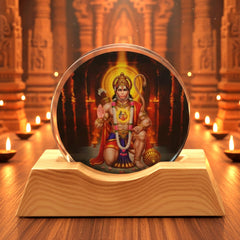 3D Hanuman Ji Acrylic LED Night Lamp with Wooden Base