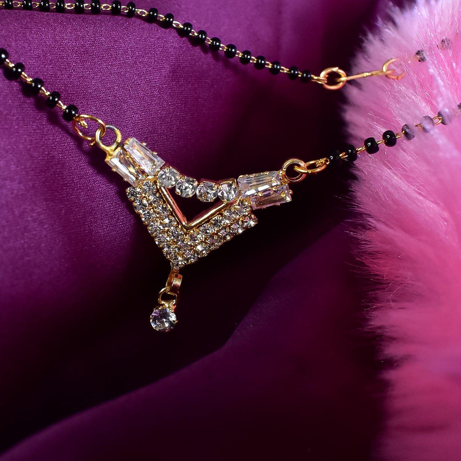 Stylish Gold-Plated Mangalsutra for Women (Single Line, Diamond Beads)