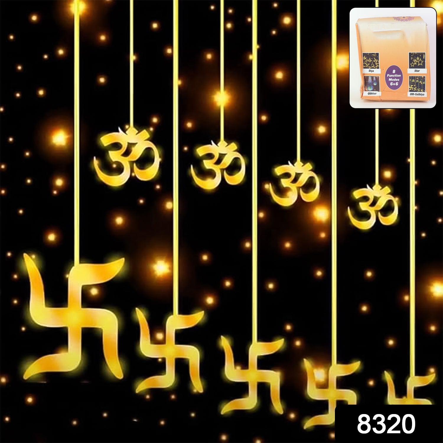 Swastik Om Curtain Decorative LED String Lights with 12 Props for Diwali & Home