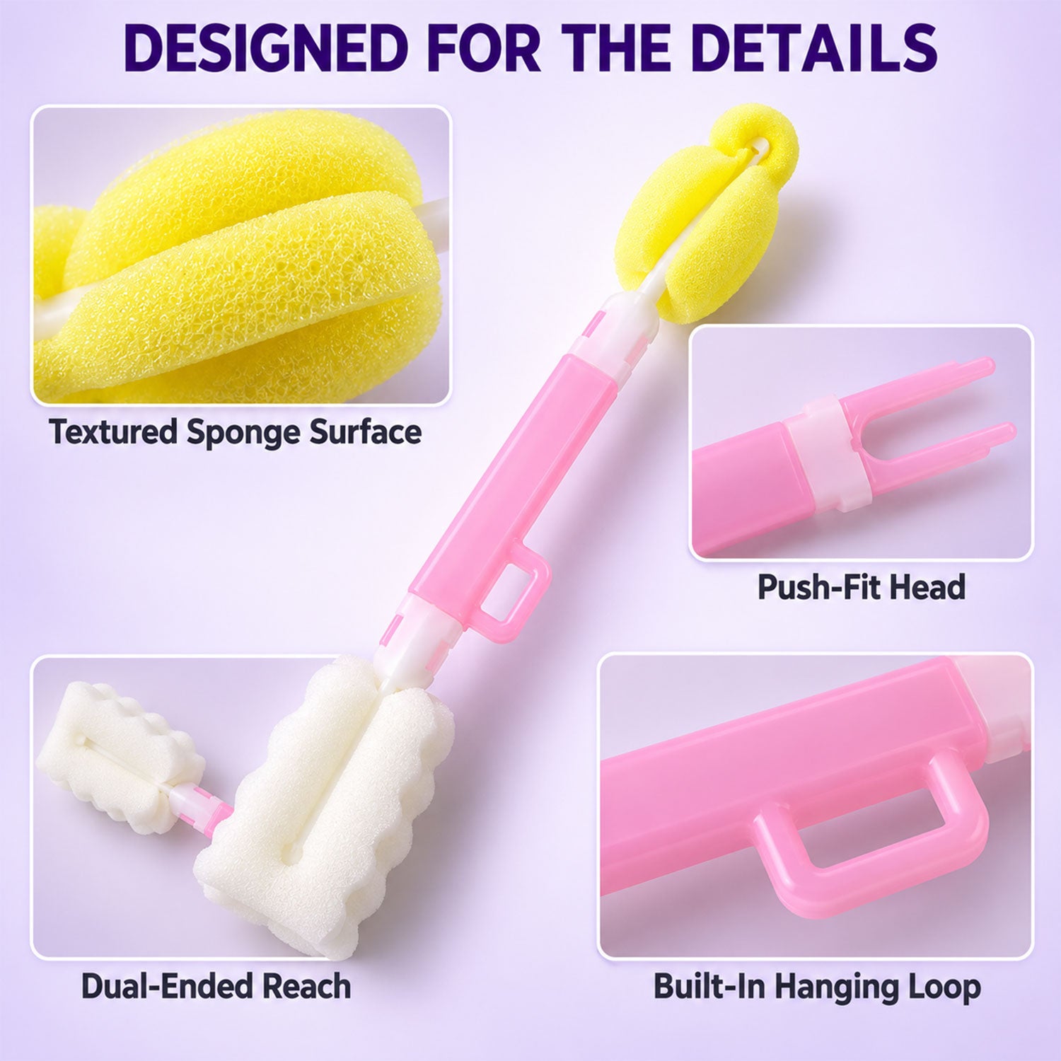 Long Handle Silicone Bottle Cleaning Brush - 30 cm, Gentle & Flexible