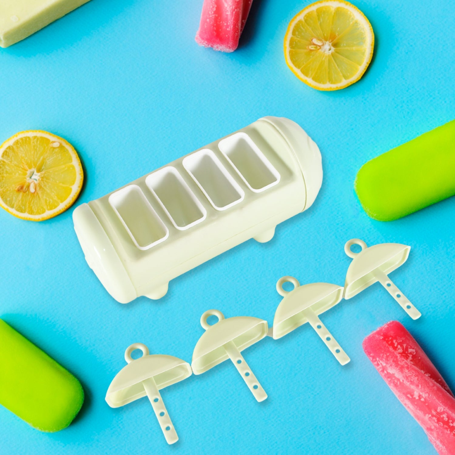 Cartoon Ice Candy Mold â€“ 4-Cup Multicolor Set (1 Pc)