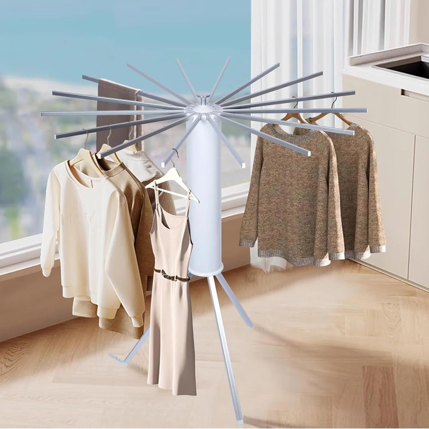 Octopus rotating clothes drying rack stand folded