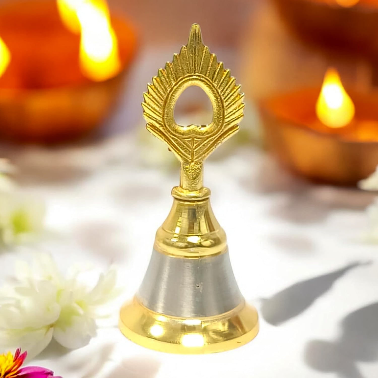 Devotional brass and steel pooja bell for temple rituals