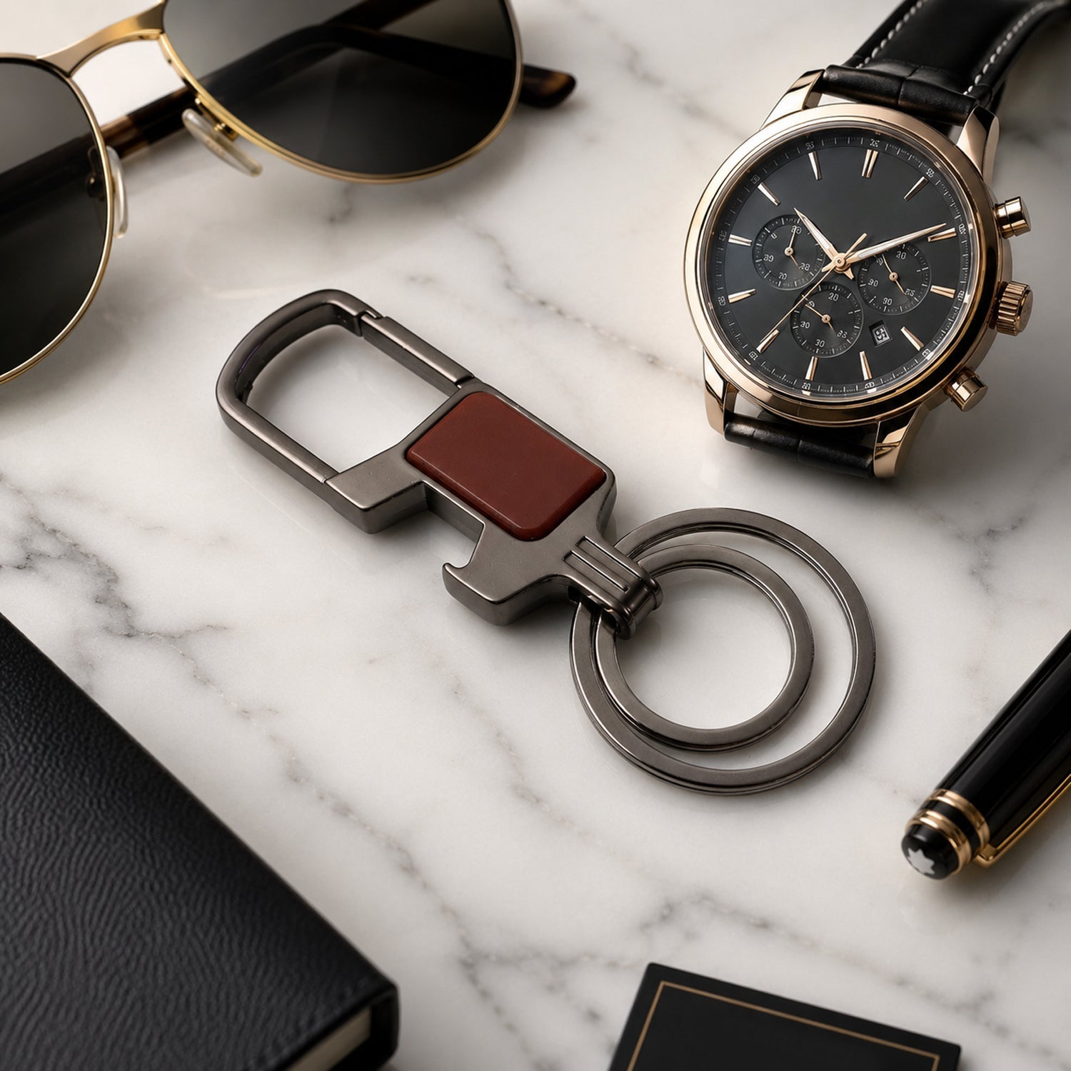 Premium metal key holder with carabiner and keyring