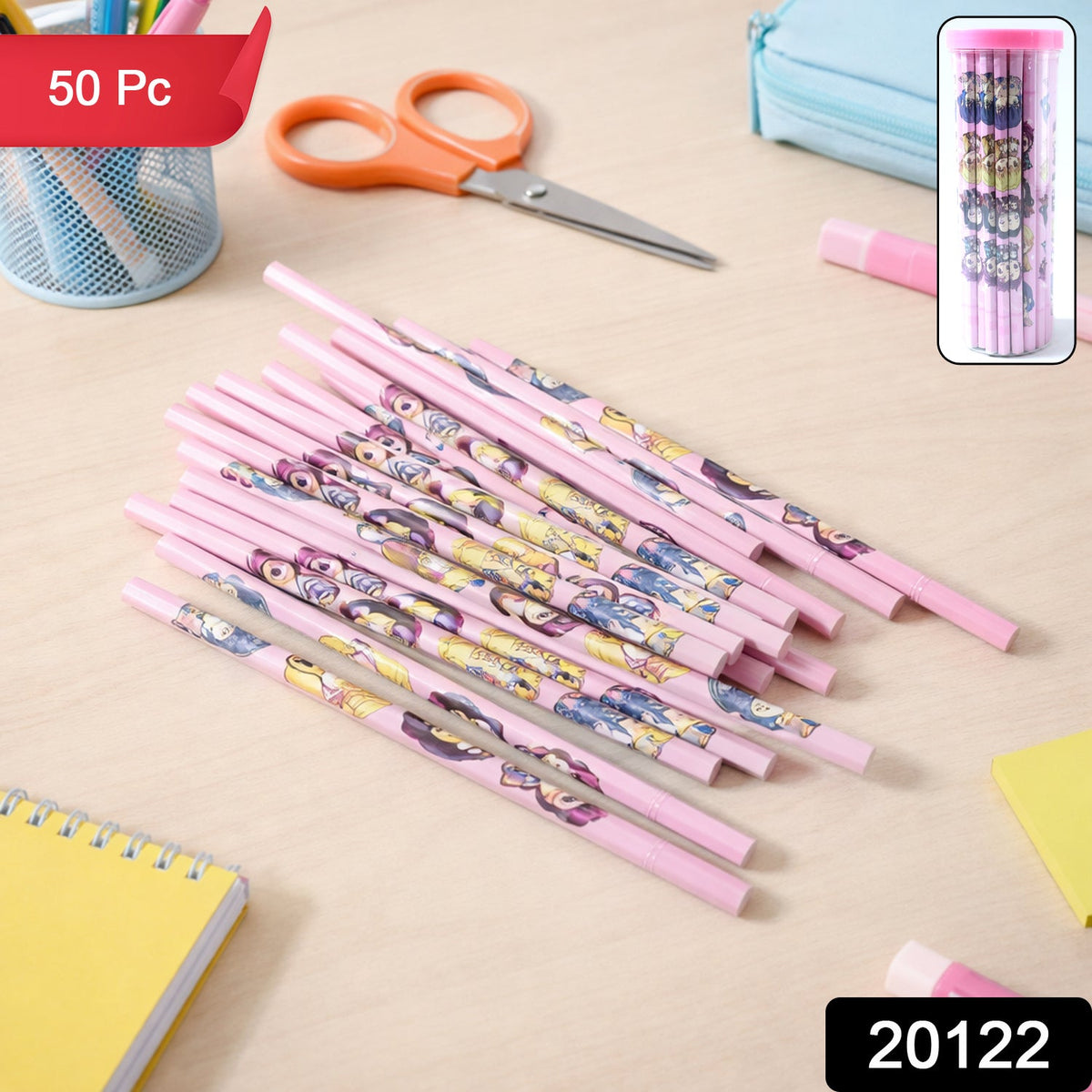 Cartoon printed wooden pencil set of 50 pieces