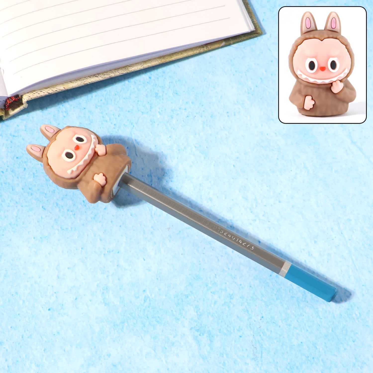 Side view of cartoon shaped eraser with pencil sharpener