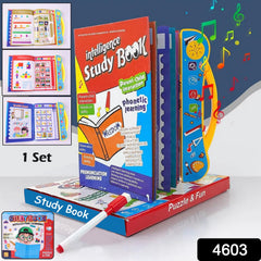 Child touching pages of the interactive musical learning book