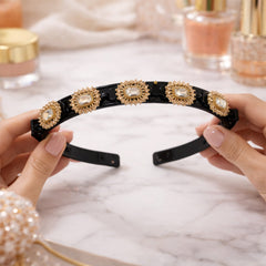 Premium Gold Stone Studded Designer Hair Band (1 Pc)