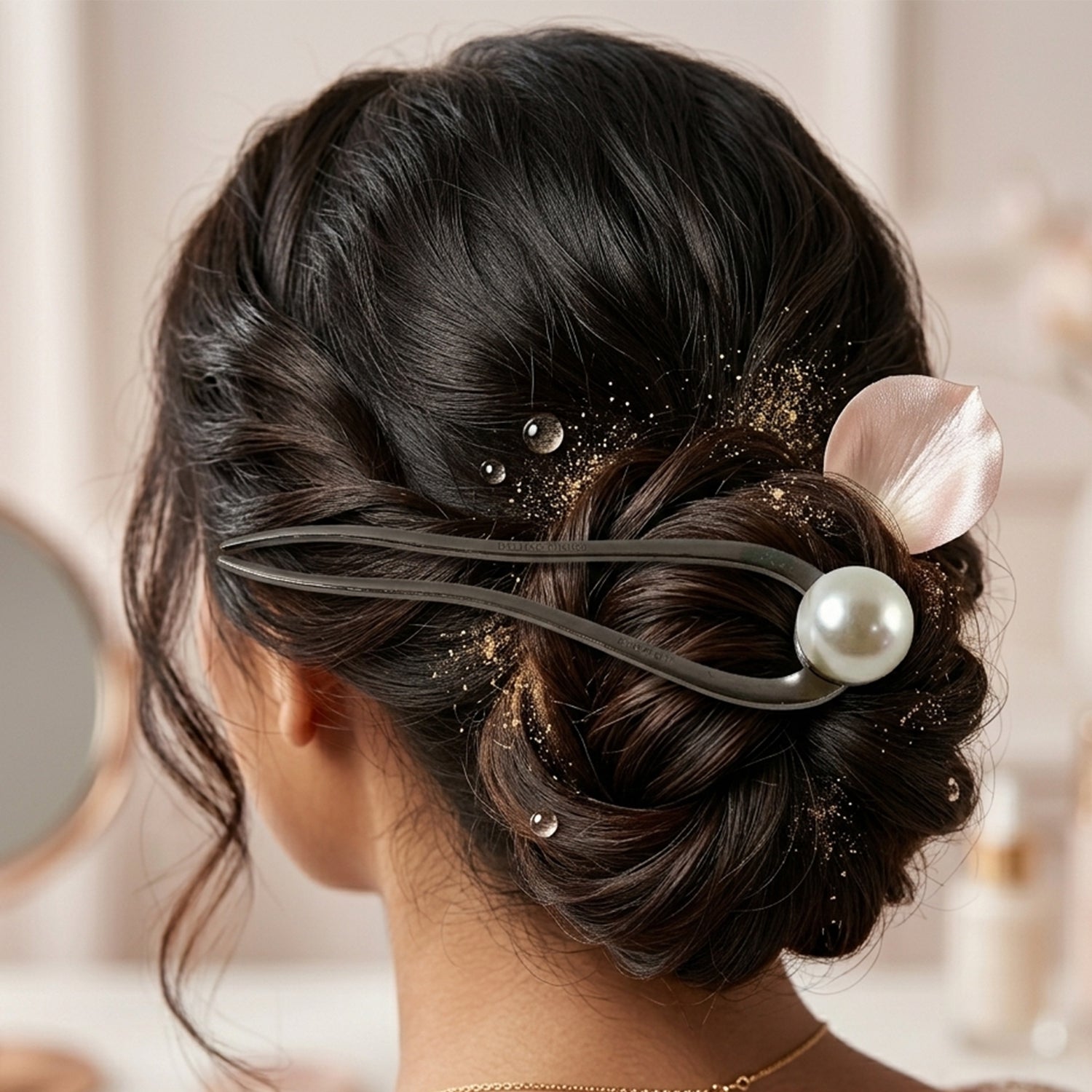Elegant pearl hair stick accessory on white background