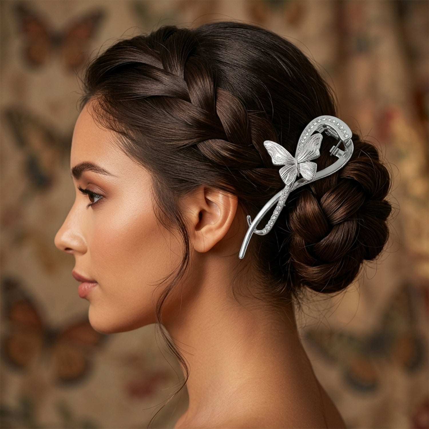Metal butterfly hair clip with crystals