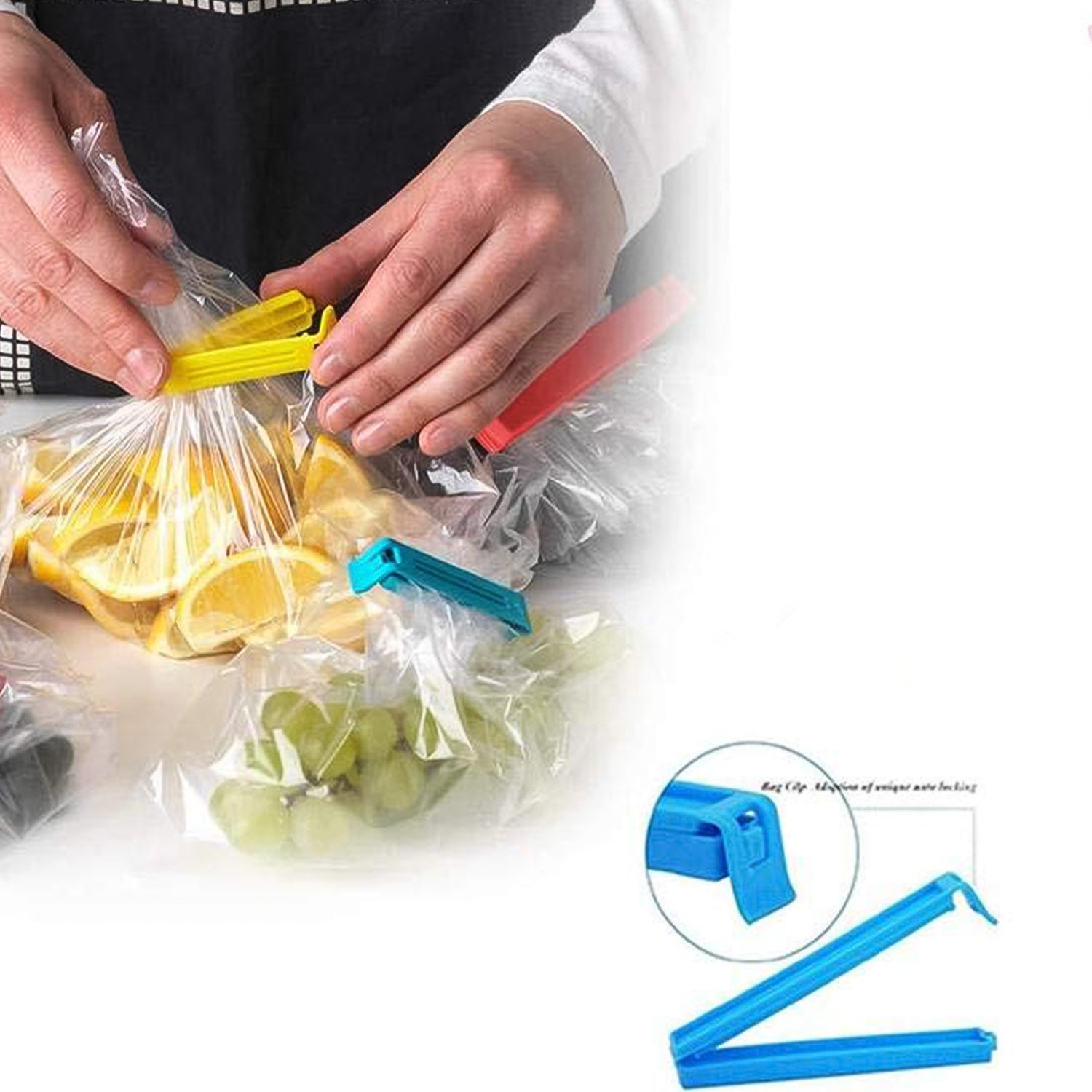 Multipurpose plastic clips on various food pouches