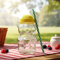 bear shaped kids drinking cup bottle with straw and lid