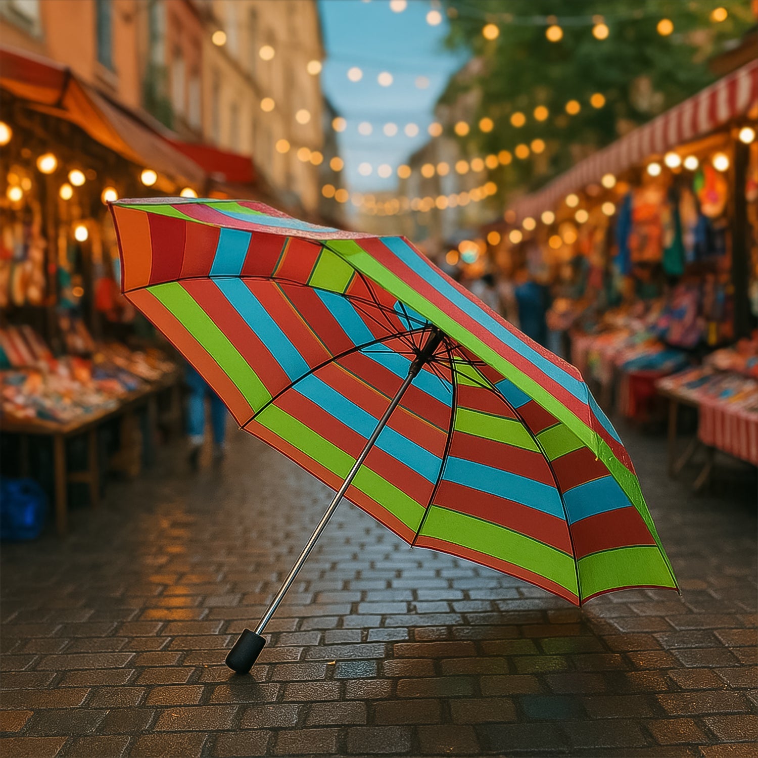 Open umbrella displaying wind-resistant frame