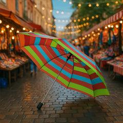 Open umbrella displaying wind-resistant frame
