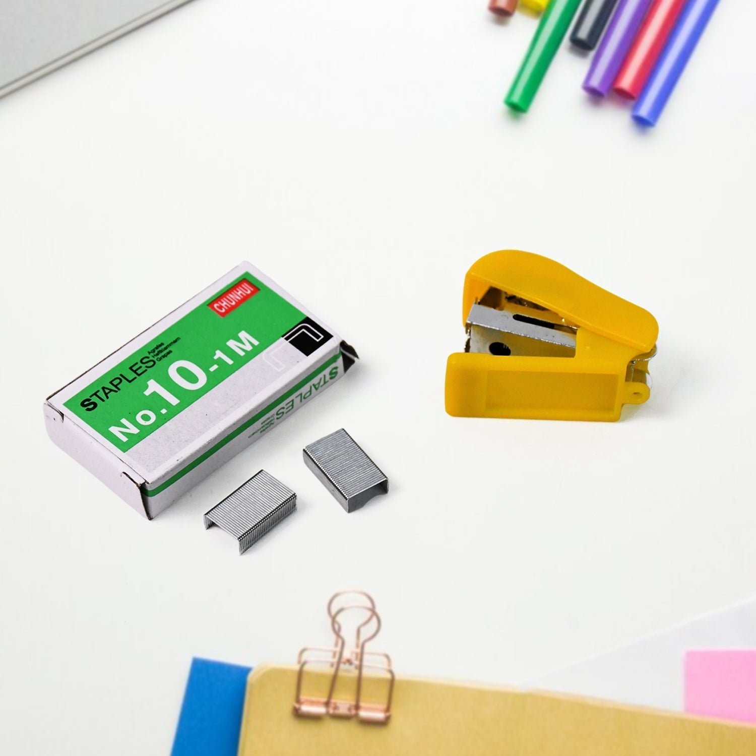 Mini stapler and tape dispenser kit for school and home