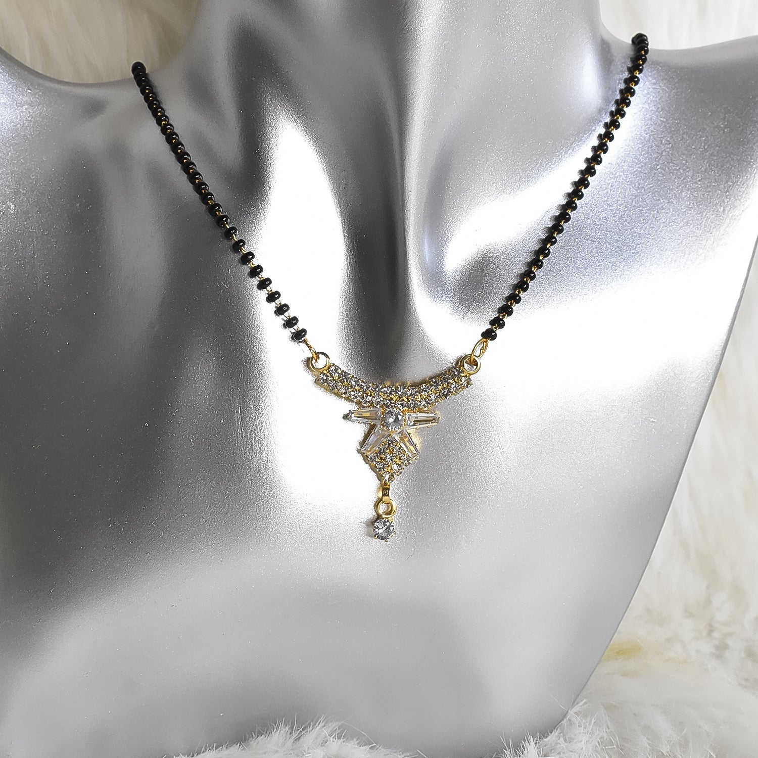 Stylish Gold-Plated Mangalsutra for Women with Diamond (Single Line, Beads)