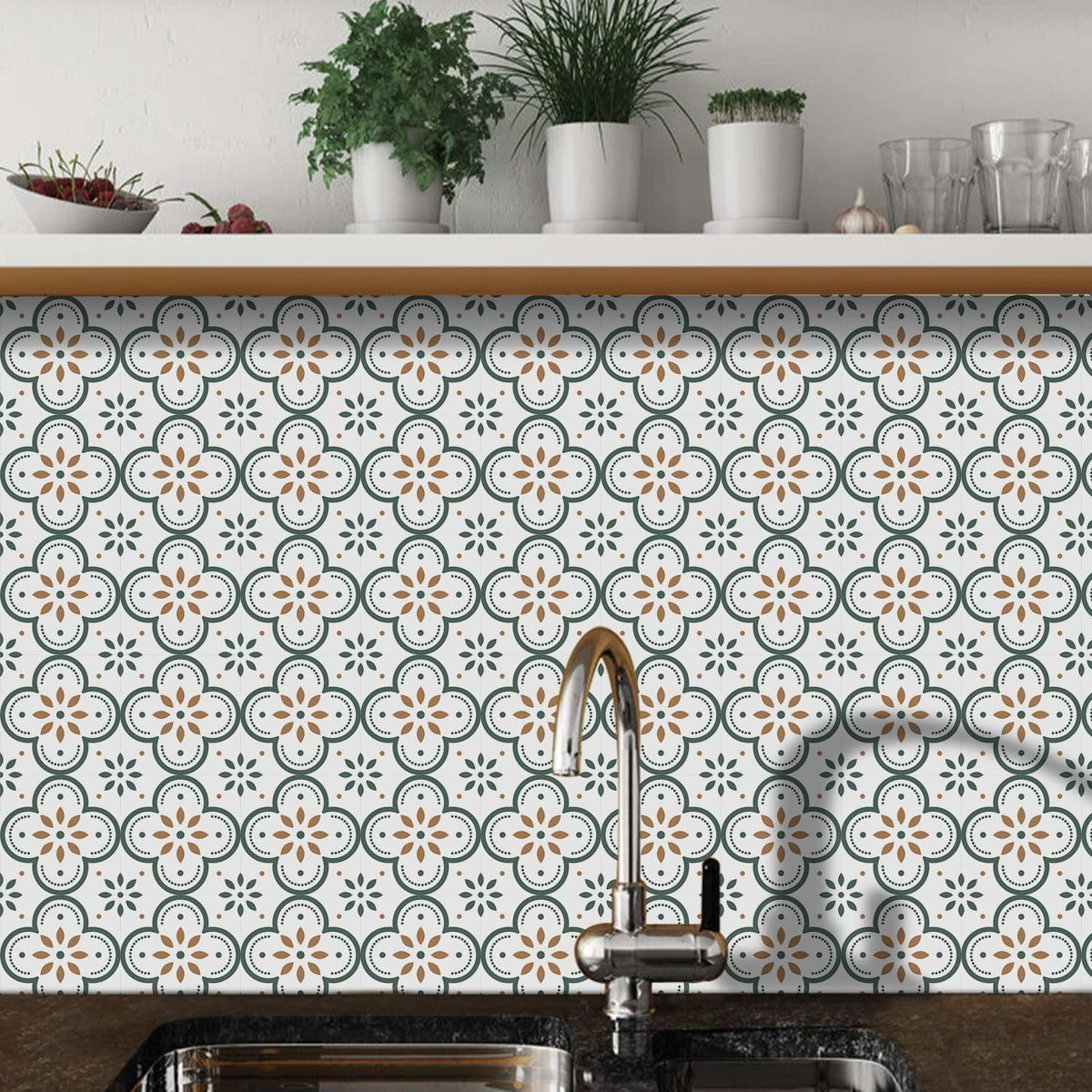 Peel & Stick 8Ã—8 Inch Floor Tiles for Kitchen & Bathroom (10 Pc Set)