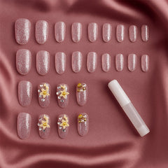 Reusable Glitter 3D Floral Press-On Nail Tips