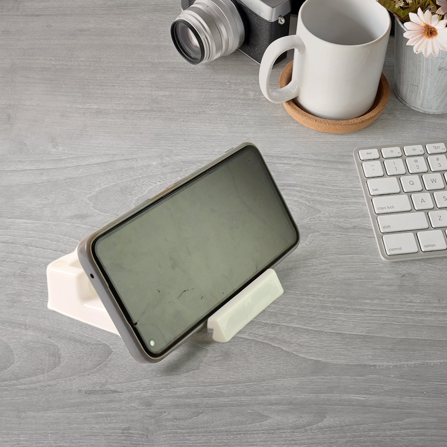 Closeup of plastic mobile phone stand
