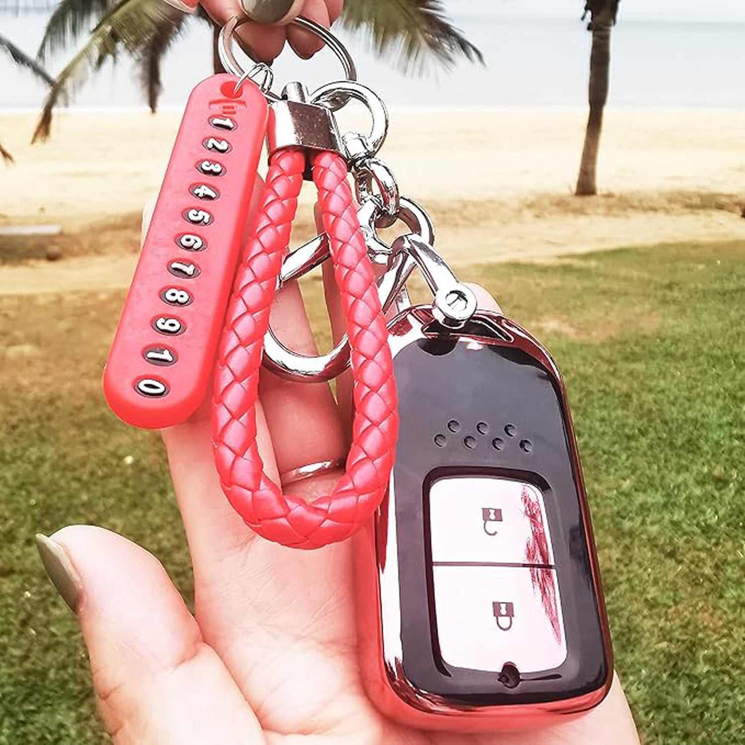 Anti-Lost Keychain with Number Plate displayed flat