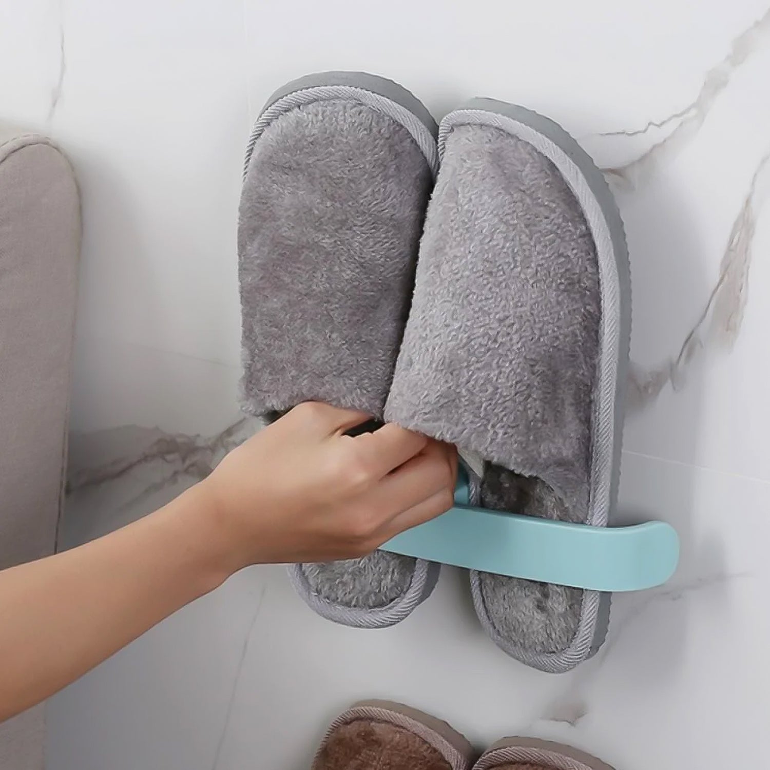 Side view of adhesive towel hanger rack