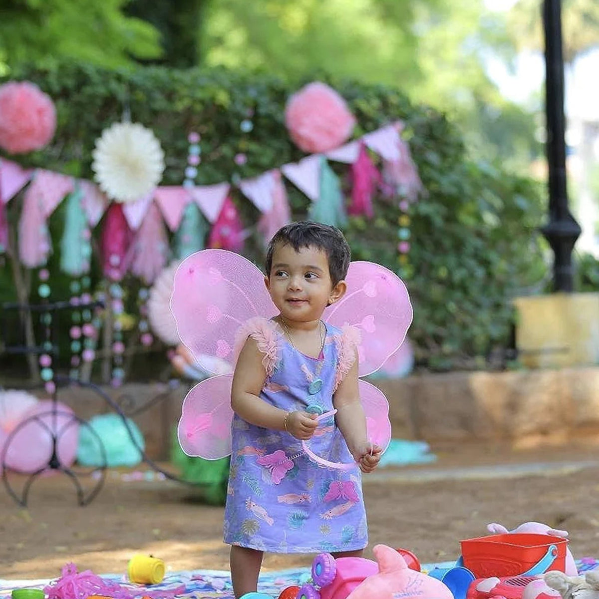 Baby girlâ€™s fairy wings costume with wand and hairband, multi-color
