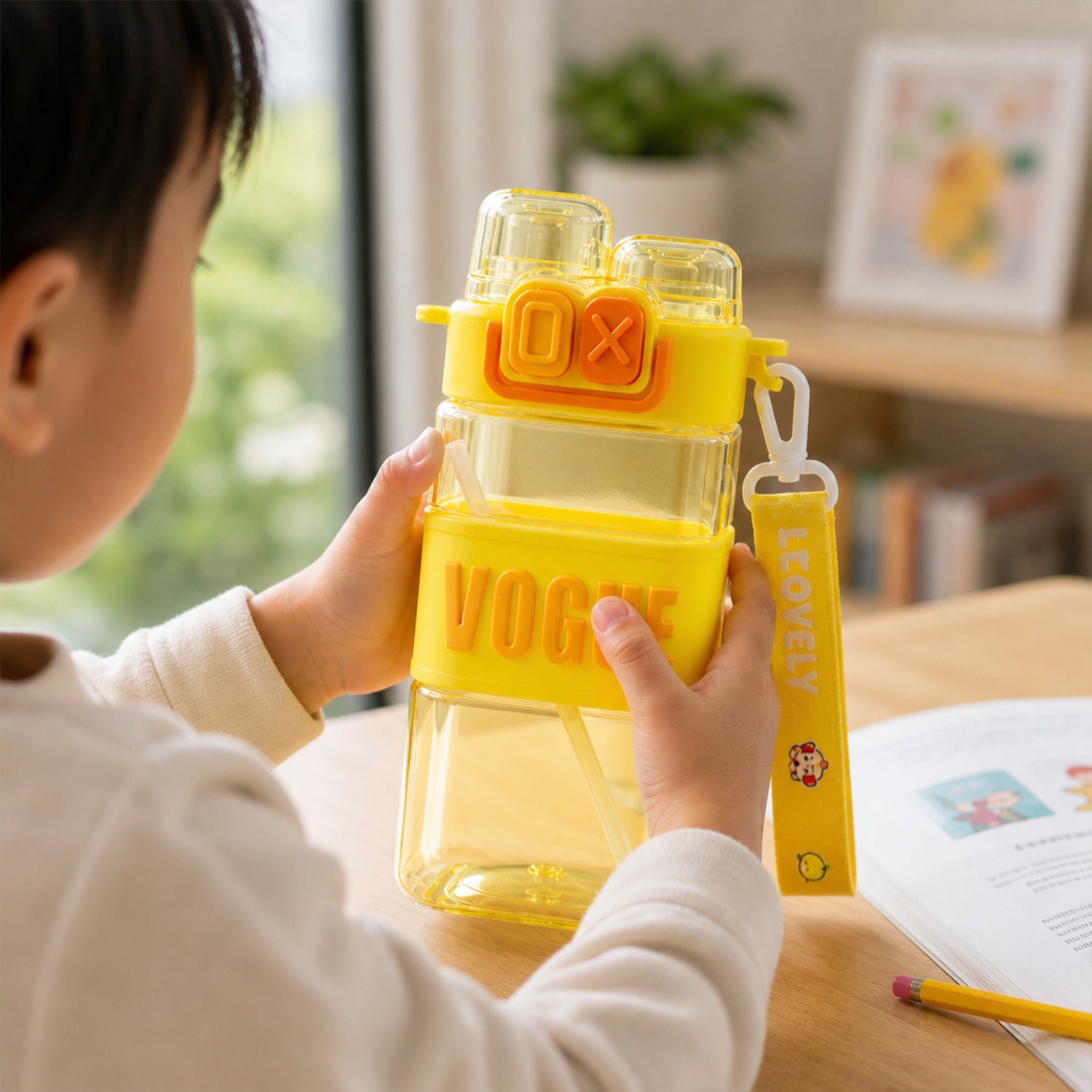 Kids Water Bottle Portable Straw Sipper