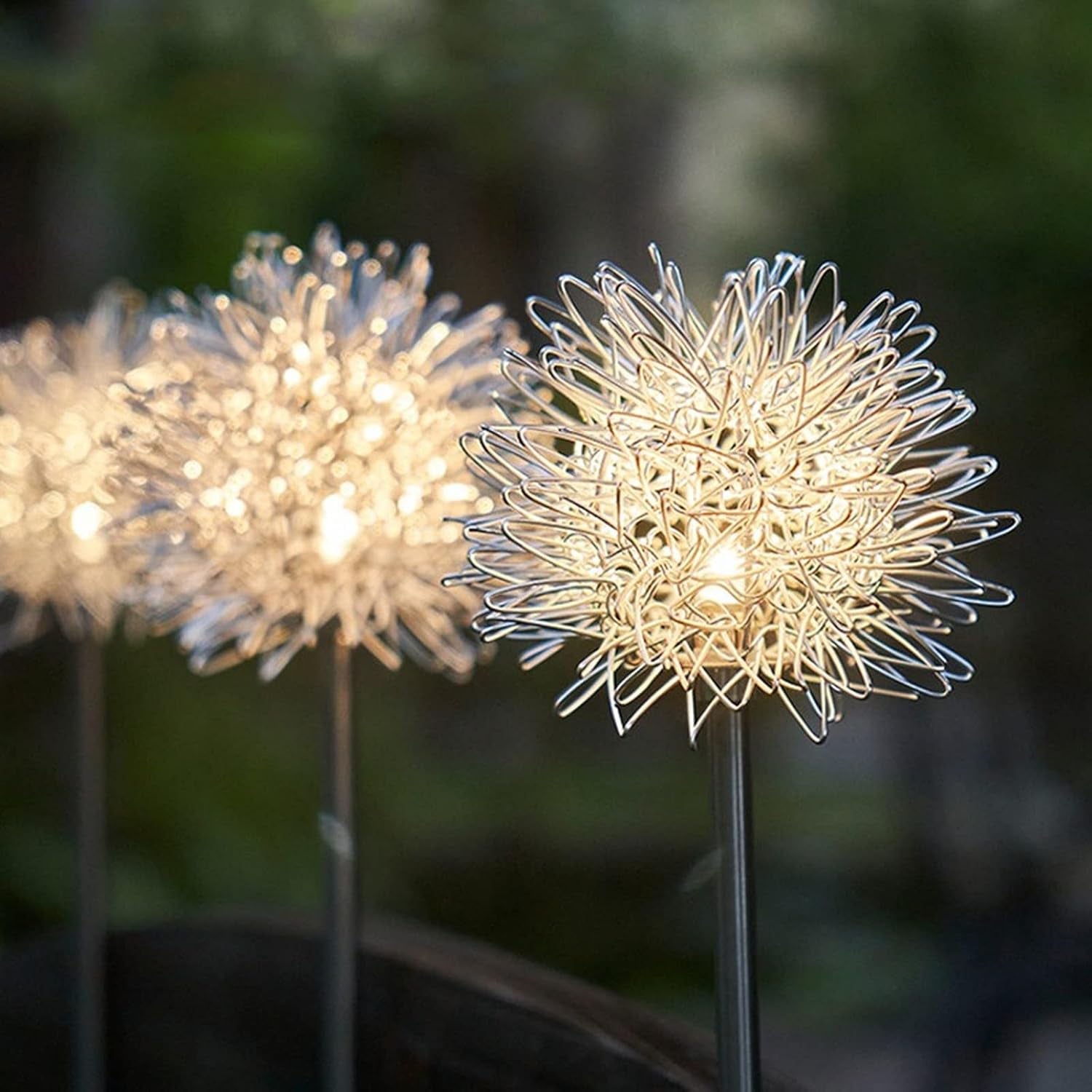 Solar LED Dandelion Lights glowing at night