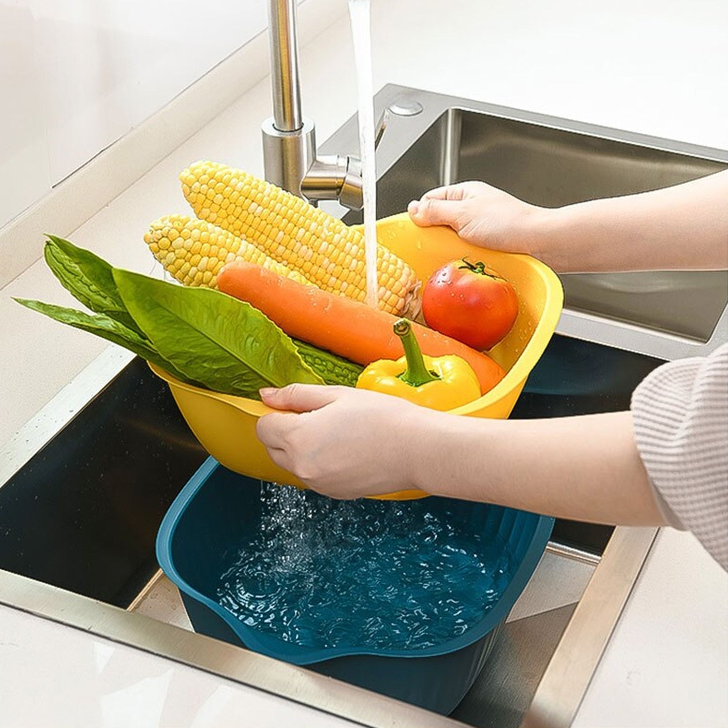 5228A  KITCHEN BOWL PLASTIC WASHING BOWL AND STRAINER DRAINER BASKET FOR HOME & KITCHEN USE DeoDap