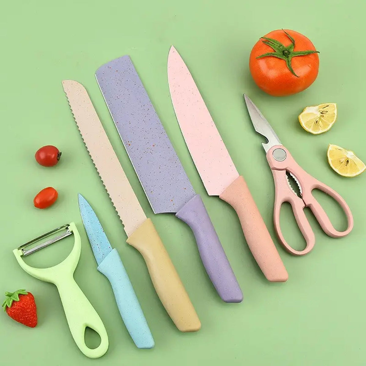 Corrugated 6 pc stainless steel kitchen knife set with storage box