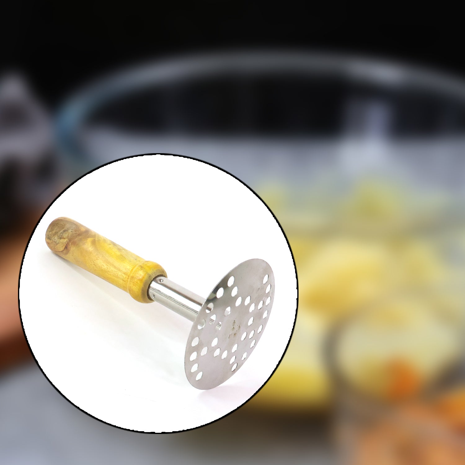 Ergonomic Stainless Steel Potato Masher with Wooden Handle