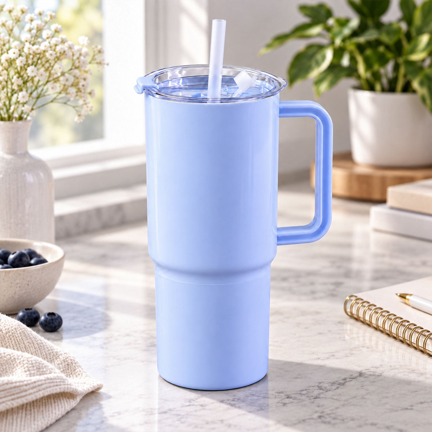 Clear lid and reusable straw of the 750 ml travel tumbler
