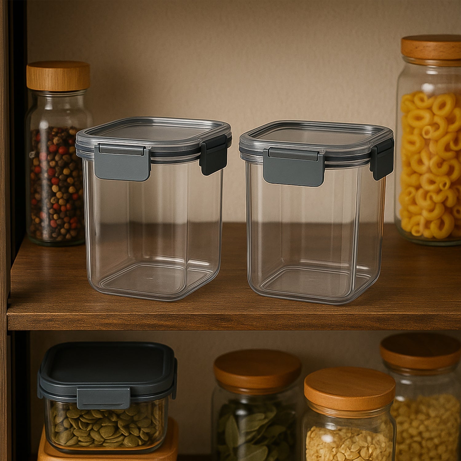 Stackable Apex Press N' Lock food containers in kitchen