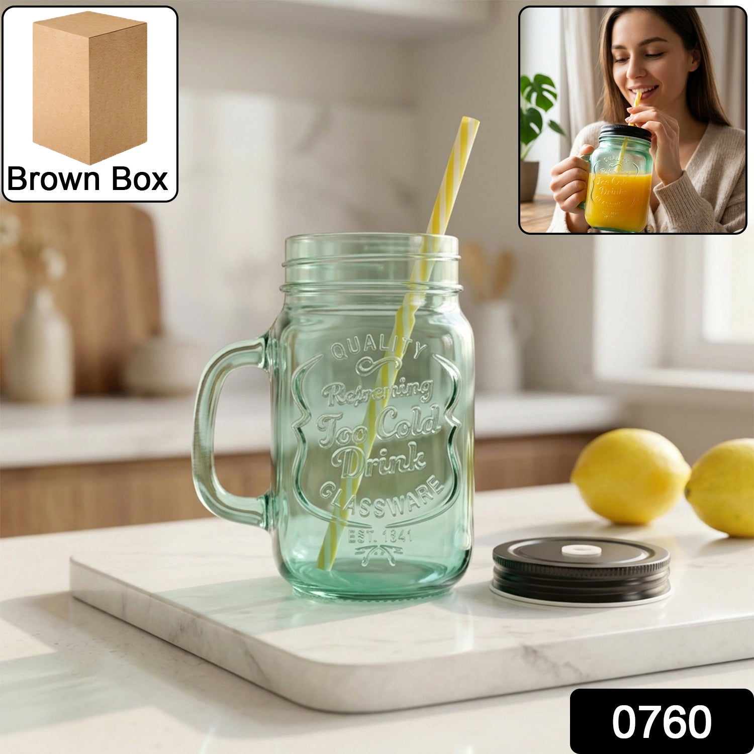 Mason Jar Drinking Cup displayed on table