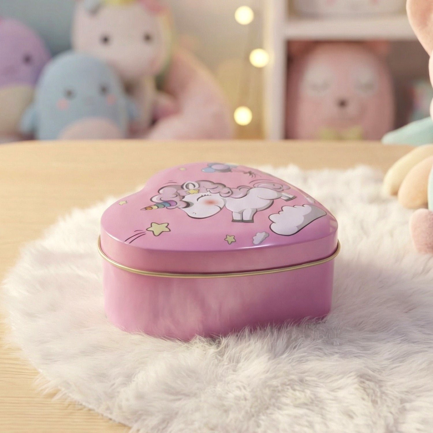 Heart shaped gift box with unicorn design