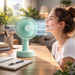 Portable fan angled view highlighting design