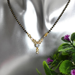 Gold Plated Mangalsutra American Diamond Pendant Black Bead Chain For Women