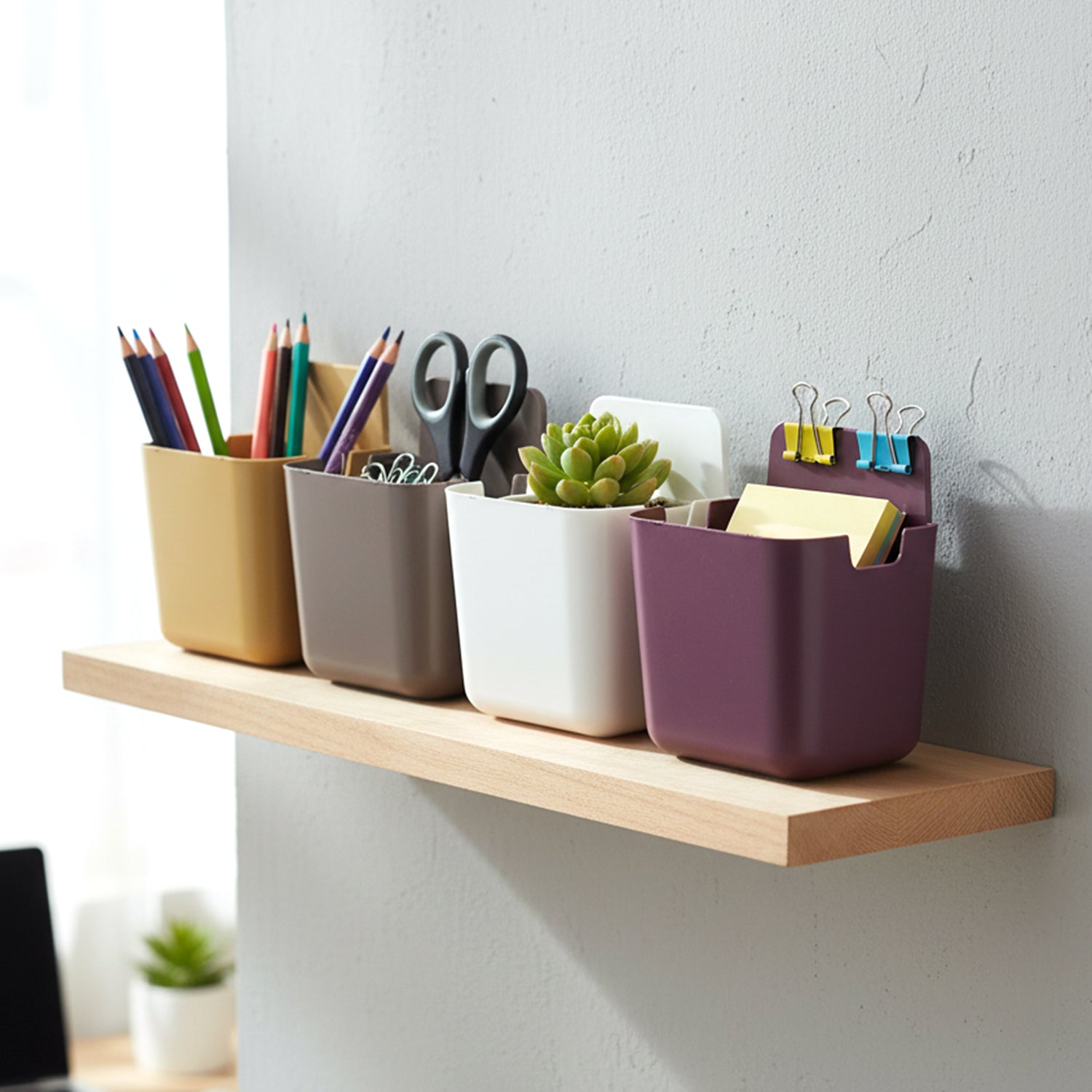 Plastic holder sticks on tile bathroom wall