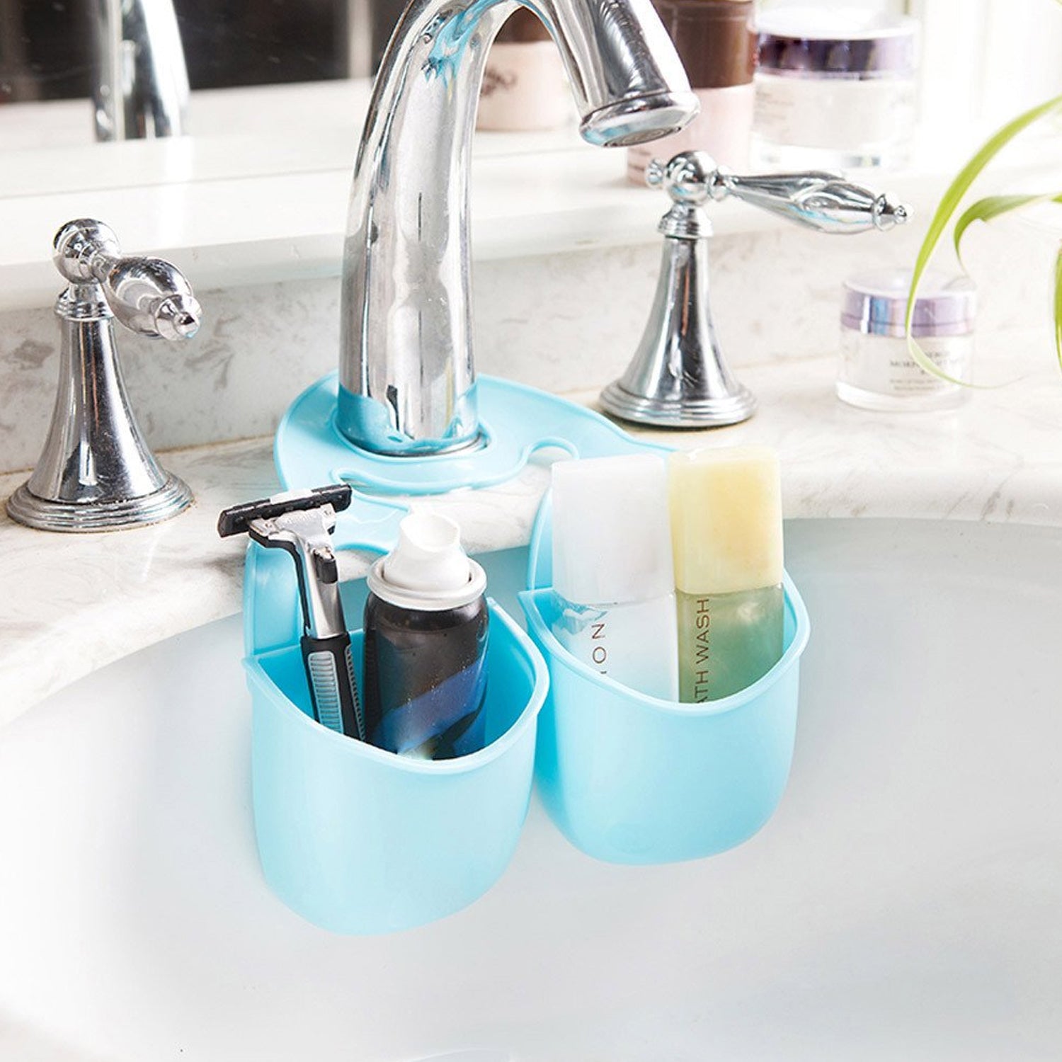Plastic kitchen organizer basket with drainage holes