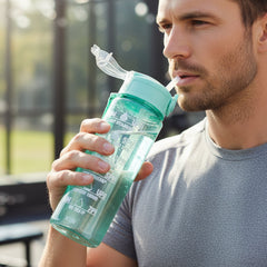 Close-up of time markers on water bottle