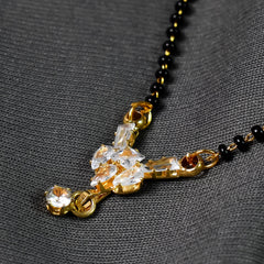 American Diamond Floral Mangalsutra â€“ Black Beaded Chain, Delicate Design for Women, Perfect for Gifting