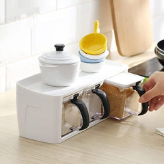 Grinss kitchen spice organizer box set with stand and spoons