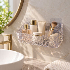 Transparent diamond pattern wall organiser rack with drainage slots