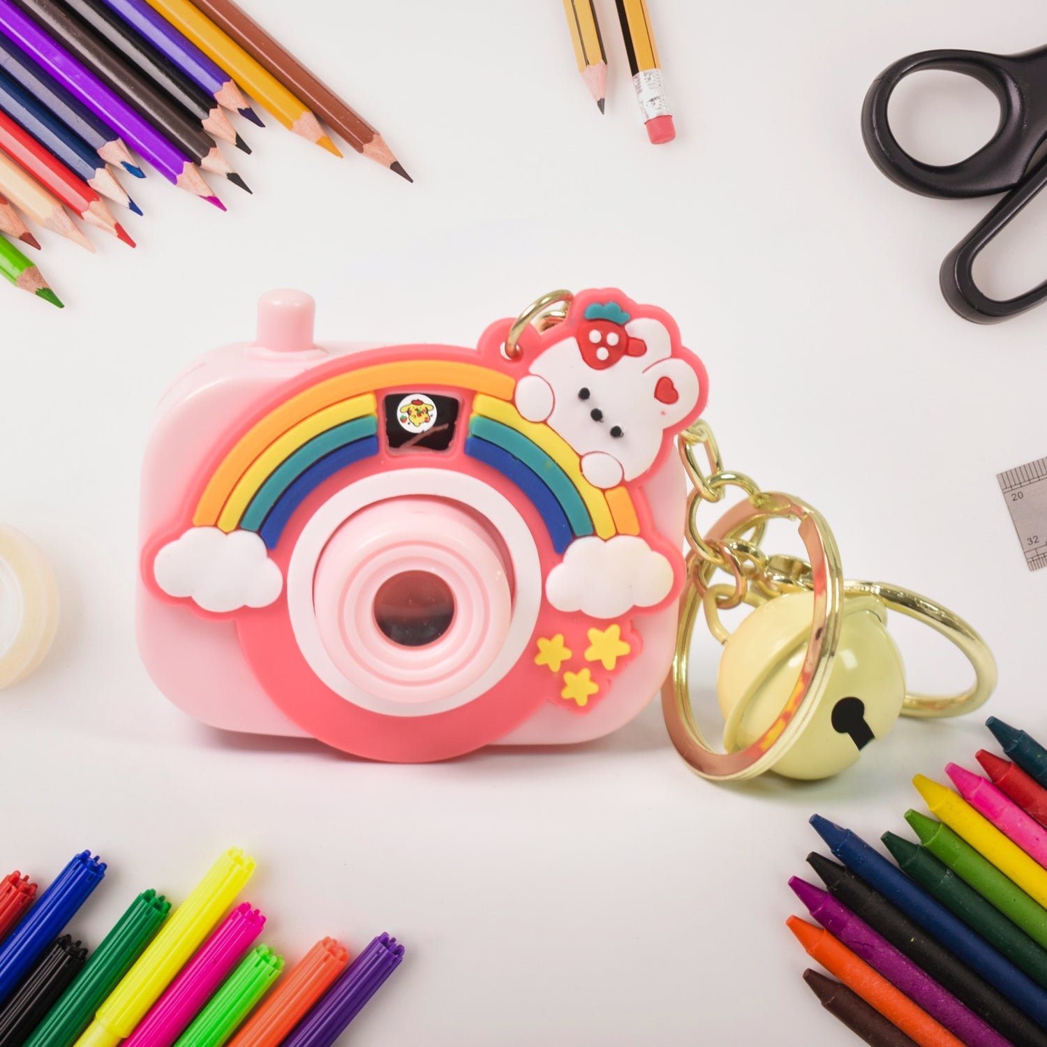 Projective Camera Keychain angle shot on white background