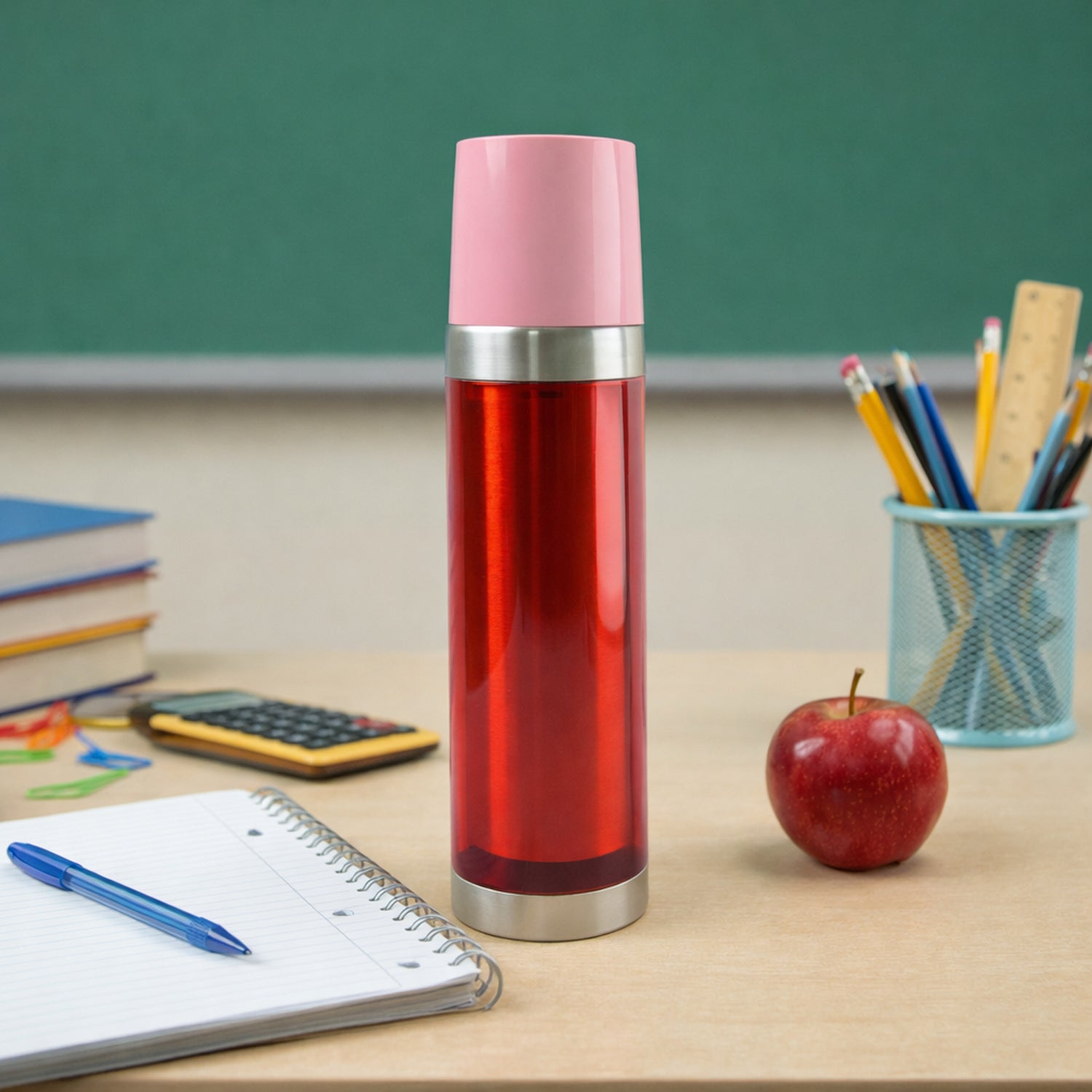 Side angled view of insulated stainless steel vacuum flask bottle 500ml