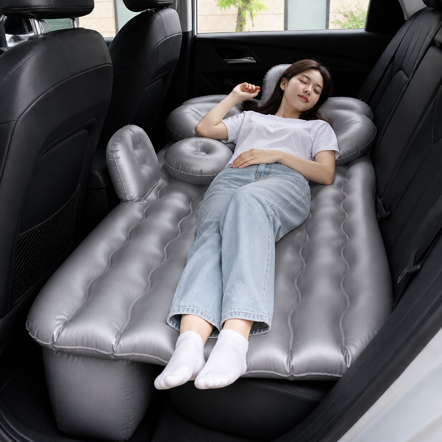 Car Air Mattress Bed Set with Inflatable Pillows and Cushions (1 Set / Mix Design)