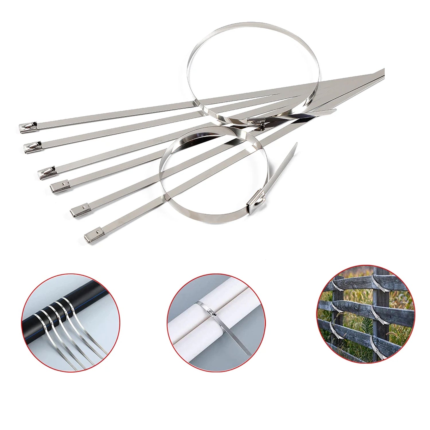 Stainless Steel Cable TIE Used for Solar, Industrial and Home Improvement Multipurpose HIGH Strength, Self-Locking Zip Ties, Multi-purpose Tie, Portable Rustproof 100Pcs Wide Application Zip Tie Set for Building ( 4.6x200MM & 4.6x100MM /  100 pcs Set)