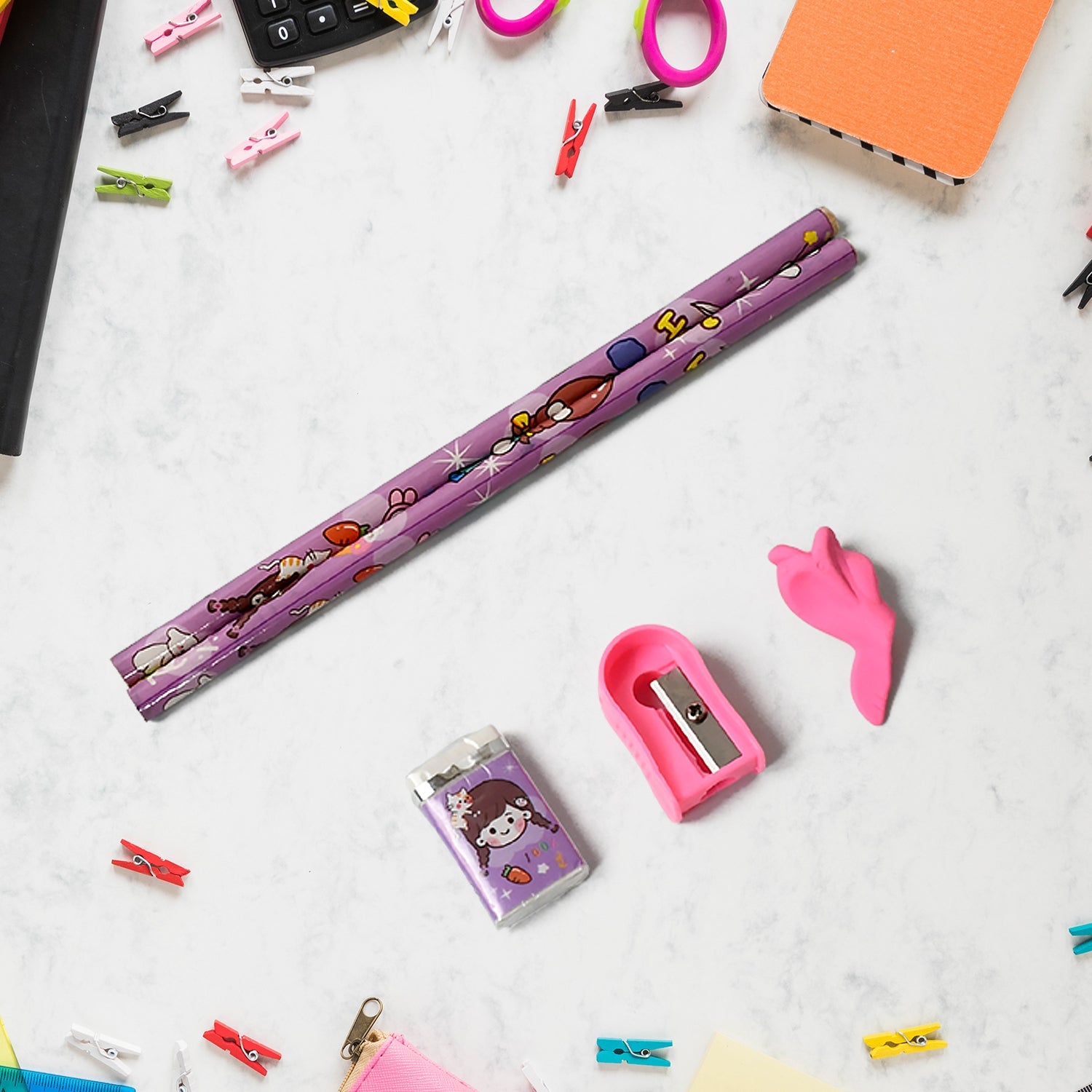 Stationery Set for Kids â€“ 7-in-1 School Kit with Pencils, Eraser, Sharpener, Pouch & More (Pack of 7 Pcs)