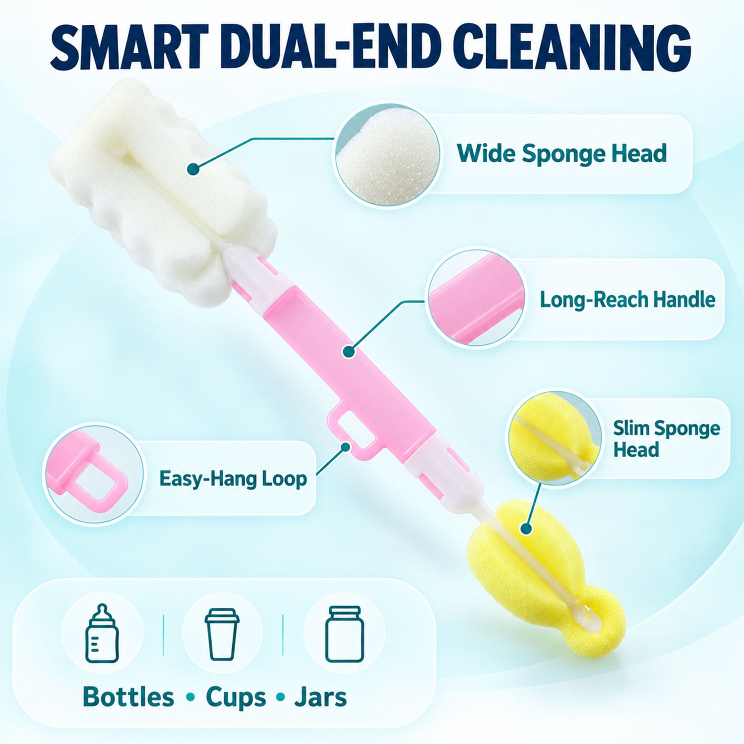 Long Handle Silicone Bottle Cleaning Brush - 30 cm, Gentle & Flexible
