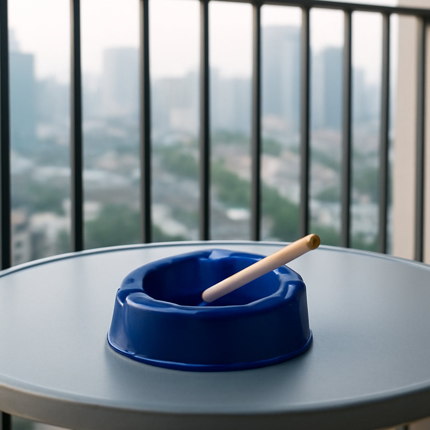 Oblivion Dark Blue Plastic Ashtray close-up on cigarette slots